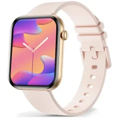 Chytré hodinky Veluxeo Mono zlaté s růžovým silikonovým řemínkem