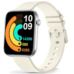 Chytré hodinky Veluxeo Mono stříbrné se smetanovým silikonovým řemínkem