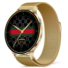 Chytré hodinky Veluxeo Ringo zlaté se zlatým milánským tahem