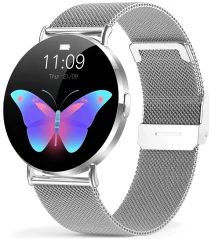 Chytré hodinky Veluxeo Round stříbrné se stříbrným milánským tahem